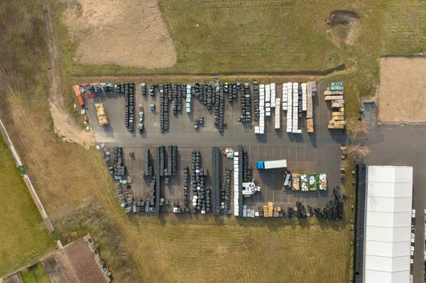 Aerial View Goods Storage Warehouse Yard Logistics Center Industrial Zone — ストック写真