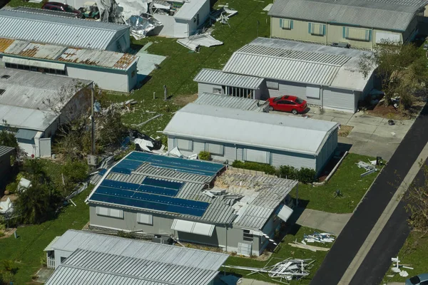 Schwer Beschädigte Mobilheime Nach Hurrikan Ian Florida Wohngebiet Folgen Von — Stockfoto