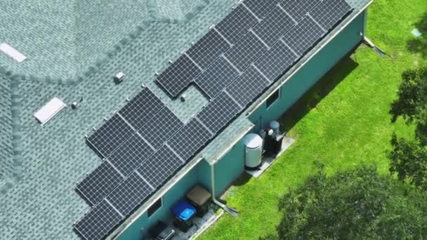 Aerial View Typical American Building Roof Rows Blue Solar Photovoltaic — Stok video