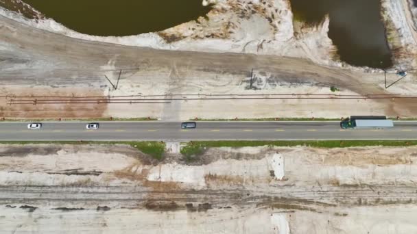 Widok Lotu Ptaka Amerykańskiej Autostrady Budowie Ruchu Drogowego Rozwój Infrastruktury — Wideo stockowe