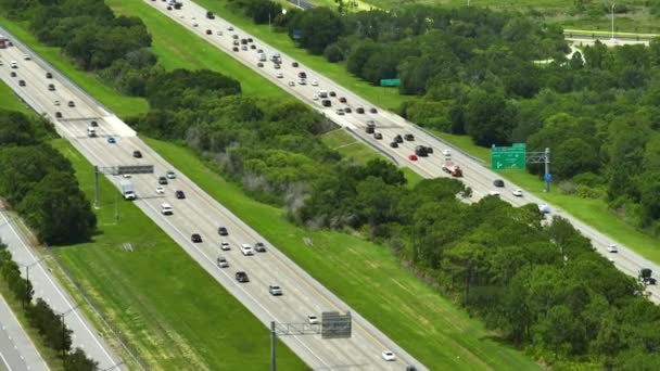 Aerial View Busy American Highway Heavy Fast Moving Traffic Interstate — Stock Video