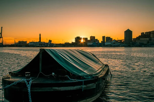 stock image The golden sunset in Genoa, Italy. 