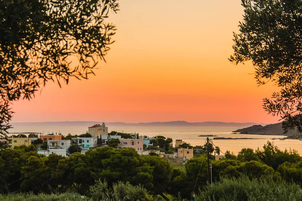 Hermosa Puesta Sol Sobre Mar Siros Grecia — Foto de Stock