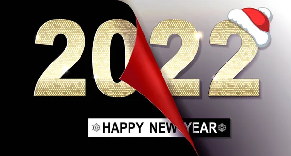 Feliz año nuevo 2022, composición de Navidad de color dorado con mosaico, hoja doblada — Vector de stock