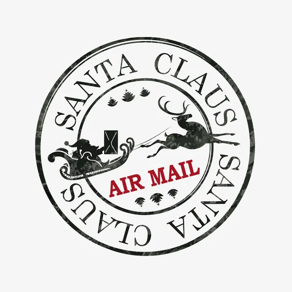 Noel Baba 'nın silueti ile izole edilmiş bir Noel pulu Ren geyiğiyle kızağa biniyor, hava postası