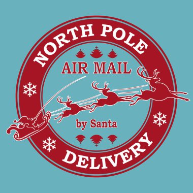 Noel damgası izole edilmiş, Noel Baba postası, ren geyiği kızağı gezisi
