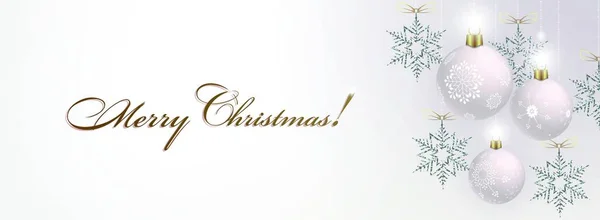 Illustration blanche de Noël avec de belles boules de lumière, carte de vacances. — Image vectorielle