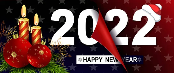 Feliz Año Nuevo 2022 Composición Navidad Plegado Hoja Con Estrellas — Vector de stock