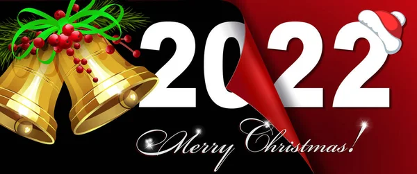 Feliz Ano Novo 2022 Composição Natal Com Ramo Abeto Sinos — Vetor de Stock