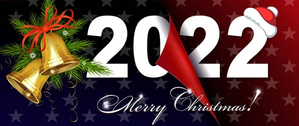 Feliz Año Nuevo 2022 Composición Navidad Doblado Hoja Con Estrellas — Vector de stock