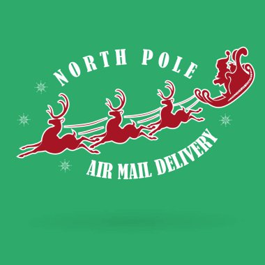 Noel Baba 'nın Ren geyiği, hava postası ve I tasarım elementi ile Noel yeşili çizimi.