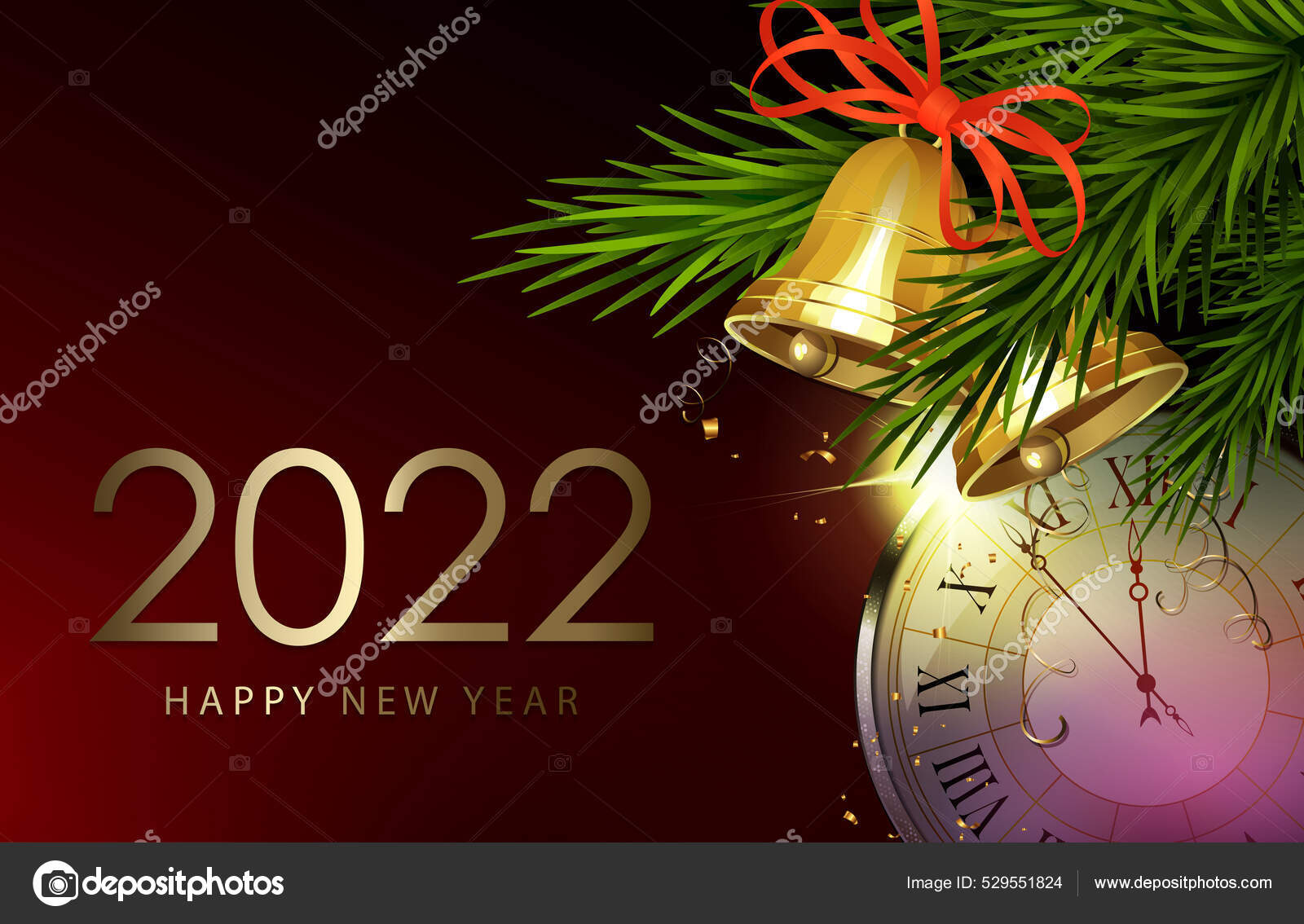 Gold Christmas Card 2022 Christmas Card With Golden Bells And Round Clock, Dark Red Gradient Stock  Vector Image By ©Altadi3.Ukr.net #529551824
