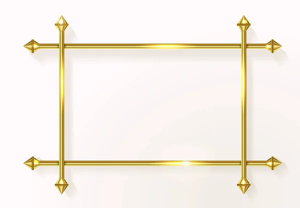 Obdélníkový Izolovaný Rám Zlaté Barvy Jasným Leskem Designový Prvek — Stockový vektor