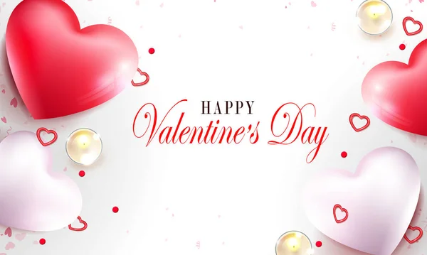 Postal brillante hasta el día de San Valentín, una ilustración de corazones brillantes, velas fragantes — Vector de stock