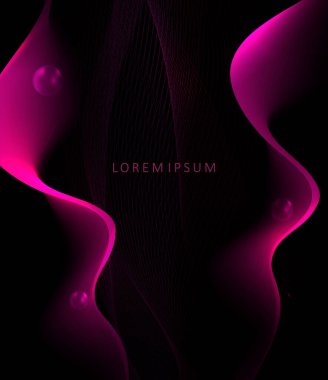 Pembe kıvrımlı şekil, siyah arkaplanda ızgara dokusu, izole edilmiş toplar.