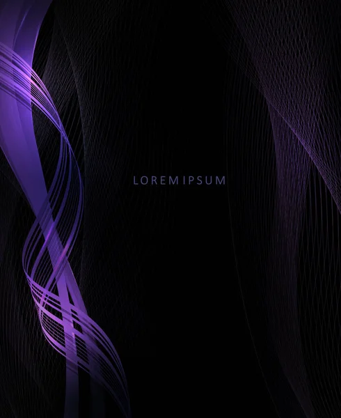 Espiral curvada en tono púrpura sobre fondo negro, textura de malla fina — Vector de stock