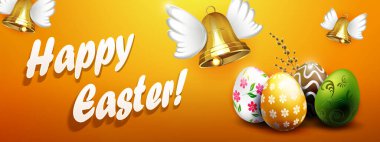 Paskalya yumurtalı turuncu illüstrasyon, kanatlı çanlar.