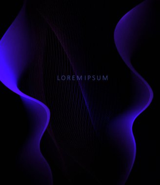 Siyah zemin üzerinde eğri mavi şekil ve küçük ağ dokusu.