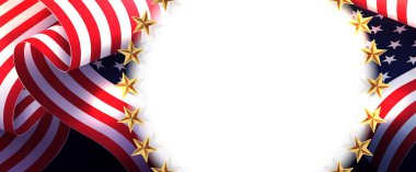 Yıldızlı beyaz çerçeveli kompozisyon ve Amerika 'nın ulusal sembolü olan ABD bayrağı