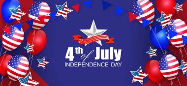 Blue banner with balloons, USA flag element, national symbol of America
