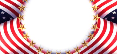 Banner with a white round frame and the flag of the USA, the national symbol of America