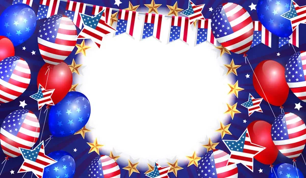 Slavnostní Modrá Ilustrace Kulatým Rámem Balónky Usa Den Nezávislosti — Stockový vektor