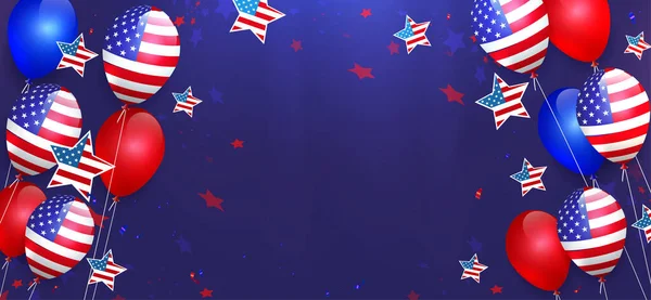 Blauwe Illustratie Met Ballonnen Usa Vlag Element Nationaal Symbool Van — Stockvector