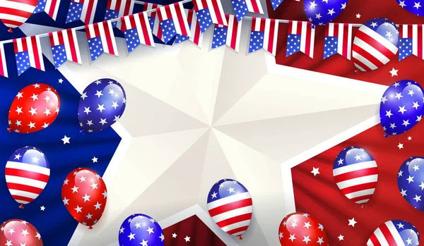 Illustration Mit Luftballons Einem Kranz Mit Symbolen Amerikas Usa Independence — Stockvektor