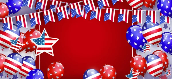 Banner Red Frame Balloons Garland Symbols Flag America — Stock Vector