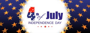 Yuvarlak beyaz çerçeveli mavi bayrak, altın yıldızlar, Amerika bayrağının unsurları..