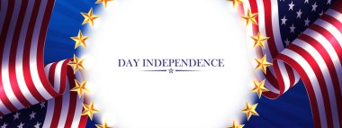 Yuvarlak bir çerçeve ve mavi bir arka planda Amerikan bayrağı..