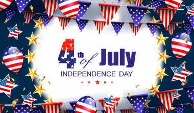 Balonlu ve çelenkli tasarım Amerikan bayrağının elementleriyle, altın süslemeli.