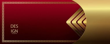 Kalıplaşmış kırmızı zemin üzerinde ok olan altın kıvrımlı perde.