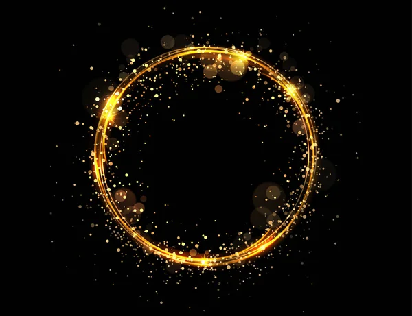 Yuvarlak izole edilmiş altın rengi çerçeve, siyah dizayn üzerinde küçük süslemeler ve simler var..