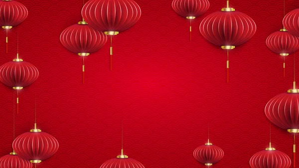 Air Lanterns Paper Art Style Red Textured Background Pattern – stockvektor