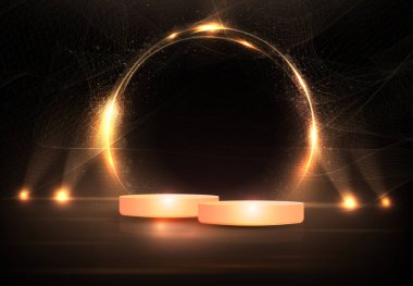 Abstract round frame with gold color stage on black design. clipart