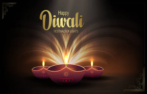 Greeting Card Diwali Day Lamp Indian Hindu Festival Lights Goddess — Stockový vektor