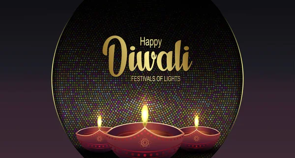 Diwali Day Oil Lamp Design Indian Hindu Festival Lights Goddess — Vector de stock