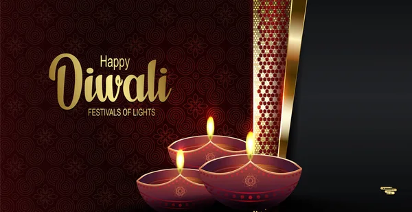 Ελαιογραφία Λαμπτήρα Της Ημέρας Diwali Ινδική Ινδουιστική Γιορτή Των Φώτων — Διανυσματικό Αρχείο