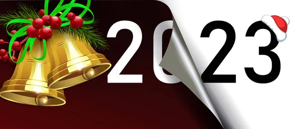 Happy New Year 2023 Christmas Composition Folded Leaf Green Tree — 图库矢量图片