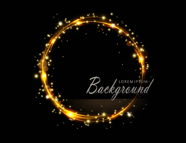 Isolated round frame in gold tone with glitter on black design.