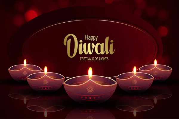 Burgundy Design Diwali Day Lamps Indian Festival Lights Goddess Deepavali — стоковый вектор