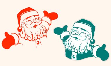 Neşeli Noel Baba yüzü silueti, izole tasarım bileşeni, set.