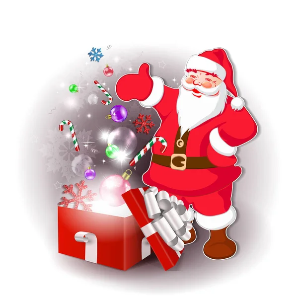 Babbo Natale Con Confezione Regalo Rossa Fiocco Bianco Componente Design — Vettoriale Stock