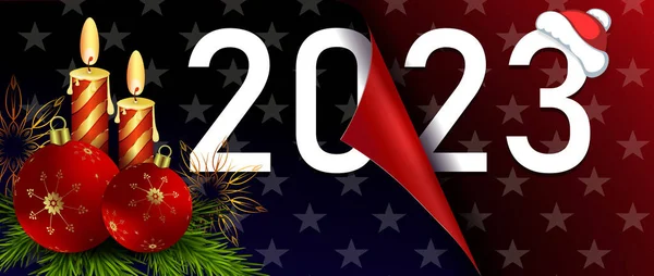 Feliz Año Nuevo 2023 Composición Navidad Plegado Hoja Con Estrellas — Vector de stock