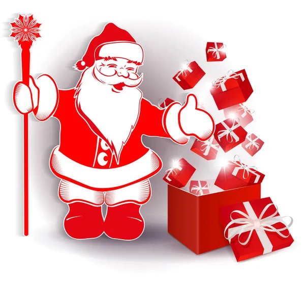 Santa Claus Caja Sombra Roja Con Arco Blanco Elemento Diseño — Vector de stock