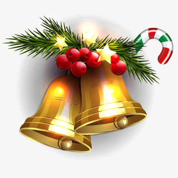 Vereinzelte Zeichnung Goldglänzender Glocken Weihnachtliches Gestaltungselement — Stockvektor
