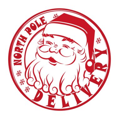 Gülümseyen Noel Baba 'nın yüzüyle yuvarlak baskı, Noel tasarım elementi.