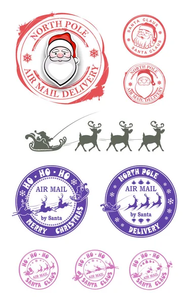 Runde Briefmarke Mit Weihnachtsmann Silhouette Weihnachtsset Designkomponente — Stockvektor