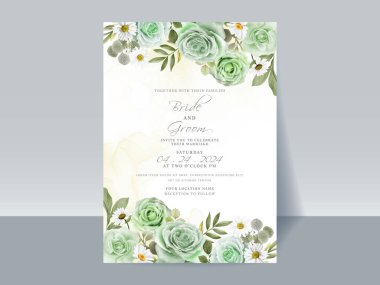 Hand drawn greenery roses wedding invitation card